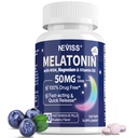 Melatoniini 50 mg aikuisille - Extra Strength 9-in-1 Nopea liuottaminen Sublingual - w/vitamin D3 & MSM, rentouttava Herbal Blend-Ashwagandha, sitruunan Balm, Passionflower, Chamomile, Sokeriton, Vegan 60 tarjoilua