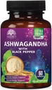 Ashwagandha lisäravinteet 2100mg - Extra Strength Ashwagandha Powder & Root Extract Black Pepper Max Imeytyminen, kasviperäisten antioksidantti täydentää naisten ja miesten, Vegan, ei-GMO - 60 kapselia