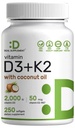 DEAL lisäravinne D3 2 000 IU + K2 MK7 50 mcg Softgels ... 2-in-1 Kompleksi Neitsyt Kookosöljyllä...
