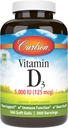 Carlson-vitamiini D3 5 000 IU, Bone Health, 360 pehmeää geeliä