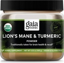 Gaia Yrtit Leijonan Mane & Turmeric Powder - Herbal Mushroom Supplement Powder auttaa säilyttämään aivot terveys ja palauttaa - USDA Certified Organic-3.53 Oz (Päivälle 45 päivän tarjonta)