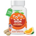 Lasten rauta 10 mg kanssa C-vitamiini 50 mg purutabletteja - Tasty Natural Flavored - Vegaani, kasvissyöjä, GMO-vapaa, Pähkinätön - Ruokavalion rauta täydentää - Blood Formation lapsille - 120 Chewables
