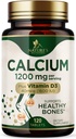 Kalsium 1200 mg yhdessä D3-vitamiinin kanssa - Luuterveyslisä, D-vitamiinin ja kalsiumin lisäravinteet naisille ja miehille - Luun vahvuus, hampaat ja immuunituki, luonnon kalsiumlääkkeet, pullotettu Yhdysvalloissa - 120 tablettia