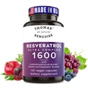 Thomasin kaikki luonnolliset korjaustoimenpiteitä Resveratrol 1600mg Organic Trans-resveratrol Antioksidantti täydentää orgaaninen viinirypäleen siemenuute ja Quercetin- Anti-aging ja kardiovaskulaarinen tuki - 120 kapselia