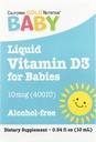 Kalifornia Gold Nutrition Vauvan D3-vitamiini Nestemäinen D3-lisä vauvalle, kasvissyöjä Friendly - Developmental Support - Alkoholiton ja gluteeniton, ei-GMO - 10 mikrog (400 IU) - 0,34 fl oz (10 ml)