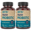 DEVA Vegan Probiootti FOS Prebiootit Supplement - 2 miljardia PMY 100 MG Prebiootit per Serving miehille & naisille - Ei meijeri Gluteeniton - Luonnollisesti Hyllytabletti - 90 kapselia (Pakkaus 2)