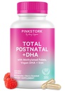 Vaaleanpunainen Stork yhteensä syntymän jälkeen vitamiineja naisille, joilla on vegan DHA, rauta, Folaatti, ja B12-vitamiini, Synnytyksen jälkeinen Recovery Essentials, Päivittäinen täydennysosa imetys Äidit - 1 kuukausi Supply