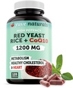 100% Natural Red Yeast Rice 1200 mg CoQ10 100 mg, 2 in 1, Säilytä terve Kolesterolitasot - 120 kasviskapselit