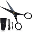 Ontaki Mustache Sakset miehille - 5-tuumainen, musta - Saksan High-Carbon Steel Bevel-Edge tarkkuutta - Parta Trimming sakset - Sisältää Grooming Kit viiksi & parta Combs & kantava pussi