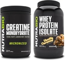 NutraBio Creatiini Monohydraatti, Mautonta, 500g ja Whey Protein Isolate, Vanilla Caramel, täydennysosa Bundle - Lihasenergia, Lean lihasten kasvu, elpyminen, ja vahvuus