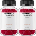 Koodi D3-vitamiinia, D3-vitamiinia 5000 IU Gummies kolekalsiferolia 125 mikrog, pehmeä pektiinipohjaista, eläinten liivatevapaata gummia, gammavitamiinia, maukas mansikka, ei-muuntogeenisiä organismeja - 2-pakkaus