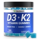 Sokeriton D3-vitamiini, K2-vitamiinit, D3-vitamiini 10 000iu ja K2-vitamiini(MK7) 200 mcg kalsiumin, magnesiumin ja B12-vitamiinin kanssa luunlihashampaissa Immuuni, vegan