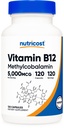 Nutricost-vitamiini B12 (Metyylicobalamiini) 5000 mikrog, 120 kapselia - Kasvisruoka Caps, ei-GMO, gluteeniton B12-lisä
