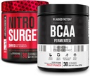 Jacked Factory Nitrosurge Shred Thermogenic Pre-Workout in Black Cherry & BCAA in Fruit Punch for Body Recomposition, Lihas Building and Recovery
