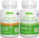 Longvida Curcumin 500mg + VESIsorb Ubiquinol- QH Advanced CoQ10 100mg Bundle, Ultra Biosablet Curcumin Biosablet & Fast-Acting Ubiquinol, Igennus