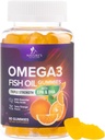 Omega 3 Fish Oil Gummies - Heart Health Tuki Omega 3 Gummy täydentää aikuisille & lapsille, joilla on korkea absorptio DHA & EPA, Joint & Brain Support, herkullinen appelsiini maku kalaöljy vitamiinit, 60 Gummy