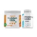 Teaveli Organic Golden Milk Powder D3 & K2 ja Pharma GABA Supplement Bundle