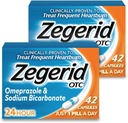 Zegerid OTC, Omeprazole Plus natriumbikarbonaatti, 24 tuntia, protonipumpun estäjä (PPI), närästyslääketiede, happoreduktori, kaksi 42ct pahvikoteloa