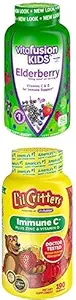 Bundle Vitafusion Kids Elderberry Gummy Vitamiineja, 60Ct + Lil Critters Lapset Immuuni C Gummy Supplement: 60 tai 120 mg C-vitamiini per Serving, 190 Count (95-190 päivän tarjonta)
