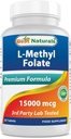 Best Naturals Metyyli Folaatti 15000 mikrog (15 mg) (Eniten bio-Saatavissa) 60 tablettia - Tukee solun muodostumista kasvutoiminto, aivot, muisti, sydän- ja verisuoniterveys (60 laatikko 1)