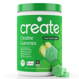 Kreatiini Monohydraatti Gummies for Men & Women - Boost Focus, Strength, and Endurance, Anti-Melting Formula, Vegan, Gluteenittomat, ei-GMO, 1,5 Gram Creatiini per Gummy (Sour Green Apple, 90 ct)