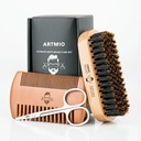 Parran harja, Comb ja sakset Set miesten parta hoito - Karju bristle hiukset harja & puinen kampa & ruostumaton sakset - Parran muotoilu, grooming & muotoilu työkalut