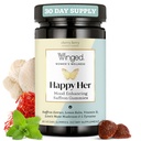 Winged Wellness iloinen hänen mielialansa Gummies - Daily Mood Enhancer Tuki täydentää naisten - Saffron, sitruunan balsami, D-vitamiini & Lions Mane sieniä tasapaino & rauhoittava helpotus - 50 Vegan Gummies