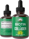 Liquid Collagen naisille ja miehille Biotin. Advanced 2-in-1 Oral Drops hiusten kasvua, ihon, ja kynnet. 10 000 mikrog Naudan kollageenipeptidejä + 5 000 mikrog Biotiiniä. Gluteeniton, sokeriton