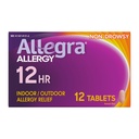 Allegra Aikuinen 12-tuntinen allergialääketabletti, ei-huokoinen sisä- ja ulkoilma-allergialääke, 60 mg Fexofenadiinia HCI antihistamiinipilleri, 12- kiloinen