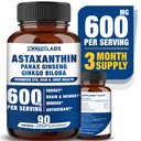 Astaksantiini 15 mg + Panax Ginseng, Ginkgo Biloba lisäravinteet, 90 vegaanista kapselia, edistää silmien terveysenergiaa, kardiovaskulaarista tukea + immuunipuolustusta ja keskittyä