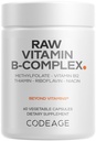 Koodaus Raaka B-vitamiini-komplex-lisäaine - Olennaiset B-vitamiinit probioottien, digestiivisten entsyymien, hedelmien ja vihannesten kanssa - 2-kuukautinen toimitus - Metyylifolaatti - Biotiini - B12-vitamiini - ei-GMO - 60 kapselia