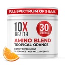 10X Health Aminohapot - 30 tarjoilut EAA & BCAA Powder, Pre workout BCAA kanssa Essential amino Acids Supplement - BCAAs & EAA varten pitkäikäisyys, lihasten tuki, vahvuus, energia - Trooppinen Orange