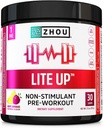 Zhou Lite Up - Non Stim Powder, Typpioksidi Stim Free Supplement for Men & Women, Kofeiiniton Boost, Clean Formula - Berry Lemonade Flavor, 7,5 oz Jar (30 Scoops)