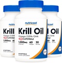 Nutricost Krill Oil 1000mg; 60 Liquid Softgels (3 pulloa) - Omega-3 EPA-DHA