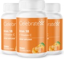 C-vitamiinia - 18 mg rautaa, 36 mg C-vitamiinia, Bariatrisia vitamiineja WLS-potilaille, vertikaalinen hiha ja mahalaukun ohitusleikkaus Tangeriini, 90 purutablettia