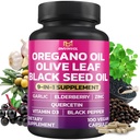 BMVINVOL Oregano Valkosipuli Olive Leaf Musta siemen + 5 Lisää - Immuunituki & Ruoansulatuskanavan täydentää naisten ja miesten - 100 kapselia