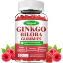 Ginkgo Biloba Gummies Panax Ginseng ja Magnesium, Ginkgo Biloba lisäravinteet Focus, Muisti, ja aivojen terveys aikuisille ja lapsille, Vegaani Vadelma Maku Gummies, 60 Count