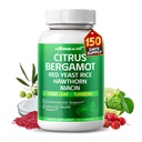 Citrus Bergamot täydentää - 15-in-1 Natural Blend Red Yeast Rice Hawthorn Olive Leaf Odorless Valkosipuli Turmeric Ginger Sarviapila - 150 Count - Made & Tested in the USA