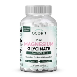 Organics Ocean Pure Magnesium Glycinate med Zink - Maximal Strength Chelated Magnesium Supplement för kvinnor och män för muskelkramper och sömnstöd - 90 kapsel