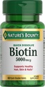 Nature's Bounty Biotin, tukee aineenvaihduntaa solujen energia ja terveet hiukset, iho, ja kynnet, 5000 mikrog, 60 Nopea liuotus tablettia
