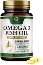 Omega 3 Fish Oil Pillerit 2400mg - Triple Strength Omega 3 Fish Oil Lisäravinteet - Paras EPA & DHA rasvahapot aivojen ja sydämen terveystuki, luonnon Omega3 täydentää, 60 päivän tarjonta - 120 Softgels