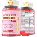 Myo-Inositol & D-Chiro Inositol Gummies Sugar Free, Ihanteellinen 40:1 suhde Inositol täydennysosa naisille w/Vegan Omega-3, D3, magnesium, Metyyli Folaatti, B12, Inositoli Multivitamiini naisten yleistä terveyttä