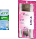Debrox-uimarin korvatipat, 1 Fl Oz & Swisspers Premium Cotton Swabs, 300 count for Water Clouged Ear Relief