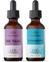 HERBAMAMA Herbal Liquid Drops Kit - Bundle of Milk Thistle Extract & Ashwagandha Root Tincture 2 fl oz - Vegan, ei-GMO, Sokeri & Alkoholiton - 2 pakkaus