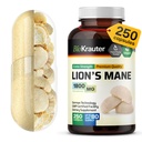 BIO KRAUTER Lions Mane Supplement Kapselit 1800 mg - 250 Count - Vegan Lions Mane Powder Supplement aivojen tukea - 3 kuukauden tarjonta - Ei täytettä