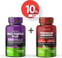ORZAX Milk Thistle Plus 120 Vegatable kapselit ja Premium Ginseng 120 Vegatable kapselit, Bundle