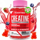 Creatiini Monohydraatti Gummies miesten & naisten - Creatiini Pre-workout Gummies tauriini & B6-vitamiini B12 Maximum Strength, Lihas, energia, Endurance & Focus, Organic, Vegan-60 Count