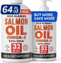 StrellaLab 64 OZ Lohiöljy koirille - Omega 3 koirille ja kissoille, kutinalle ja allergialle, Wild Alaskan Salmon Oil Dogs Skin & Coat, Koiran kalaöljyä nesteytetty, padassa EPA & DHA rasvahapot - 2Packs