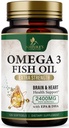 Omega 3 Fish Oil Lisäravinteet 2400 mg - Triple Strength Omega3 - EPA & DHA Essential Facities - Natural Immuuni, Aivot & Heart Health Support - Burpless, Lemon Flavor, Wild Catch - 120 Softgels