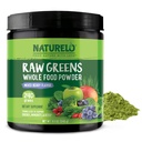 NATURALLO Raw Greens Superfood Powder 240 Grams, Mixed Berry - Tukee energiaa, immuniteettia ja detox - Sisältää Spirulina, Vehnä Grass ja Luomu Greens koko elintarvikkeiden ravitsemus